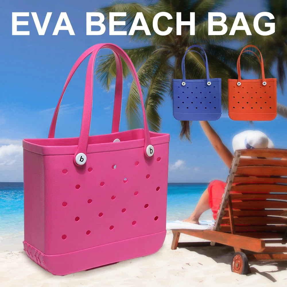 Large Boggs Beach Bag Summer EVA Beach Basket Women Picnic Tote Bag Holes Waterproof Handbag Pouch Shopping Shoulder Bag
