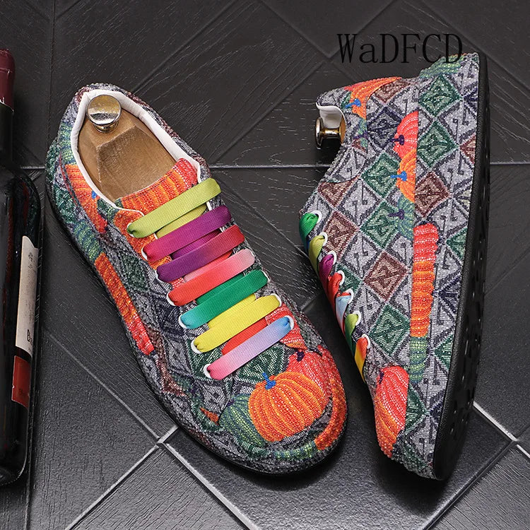 Sneakers Casual Mens Designer Bling Graffiti Board Shoes Fashion Microfiber Leather Breathable Increased Internal Platform Shoes