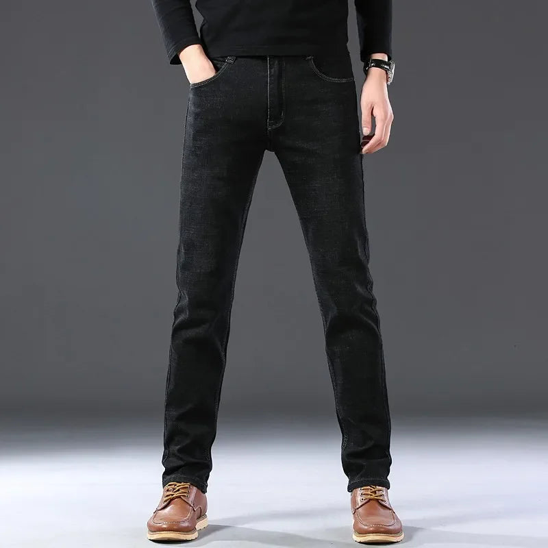 Sulee Brand Jeans New Men's Elastic Cotton Stretch Jeans Pants Loose Fit Denim Trousers Men's Brand Fashion Big Size 35 38 40