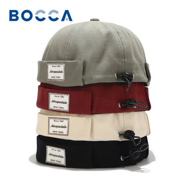 Bocca Label Docker Cap Adjustable Solid Color Brimless Caps Without Visor Cotton Breathable Beanie Hats Unisex Street Outdoor