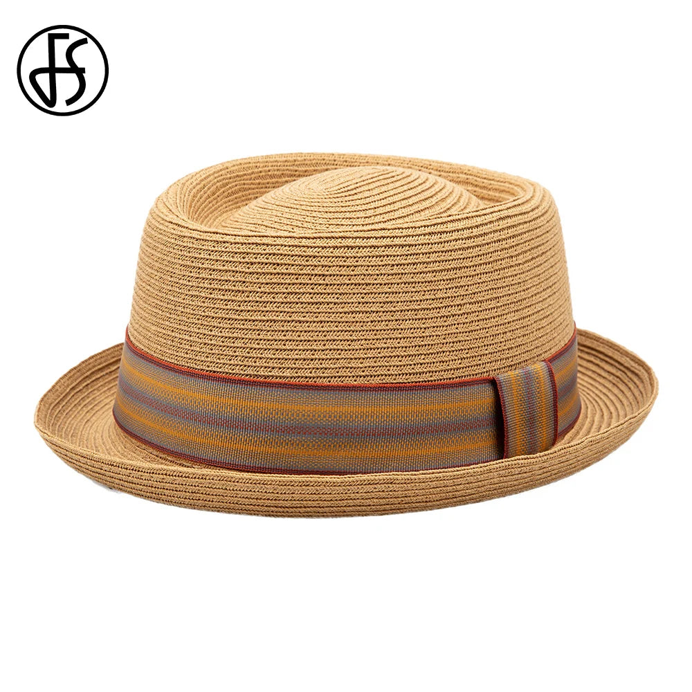 FS Cowboy Jazz Hat Pork Pie Straw Hats For Women Men Unisex Spring Summer Outdoor Sun Protection Gentleman Gangster Paname Cap
