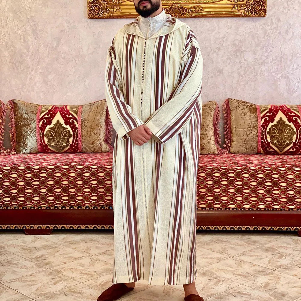 Eid Muslim Men Jubba Thobe Long Robe Saudi Islamic Striped Abaya Caftan Islam Dubai Arab 2024 Summer Morocco Jalabiya Ramadan