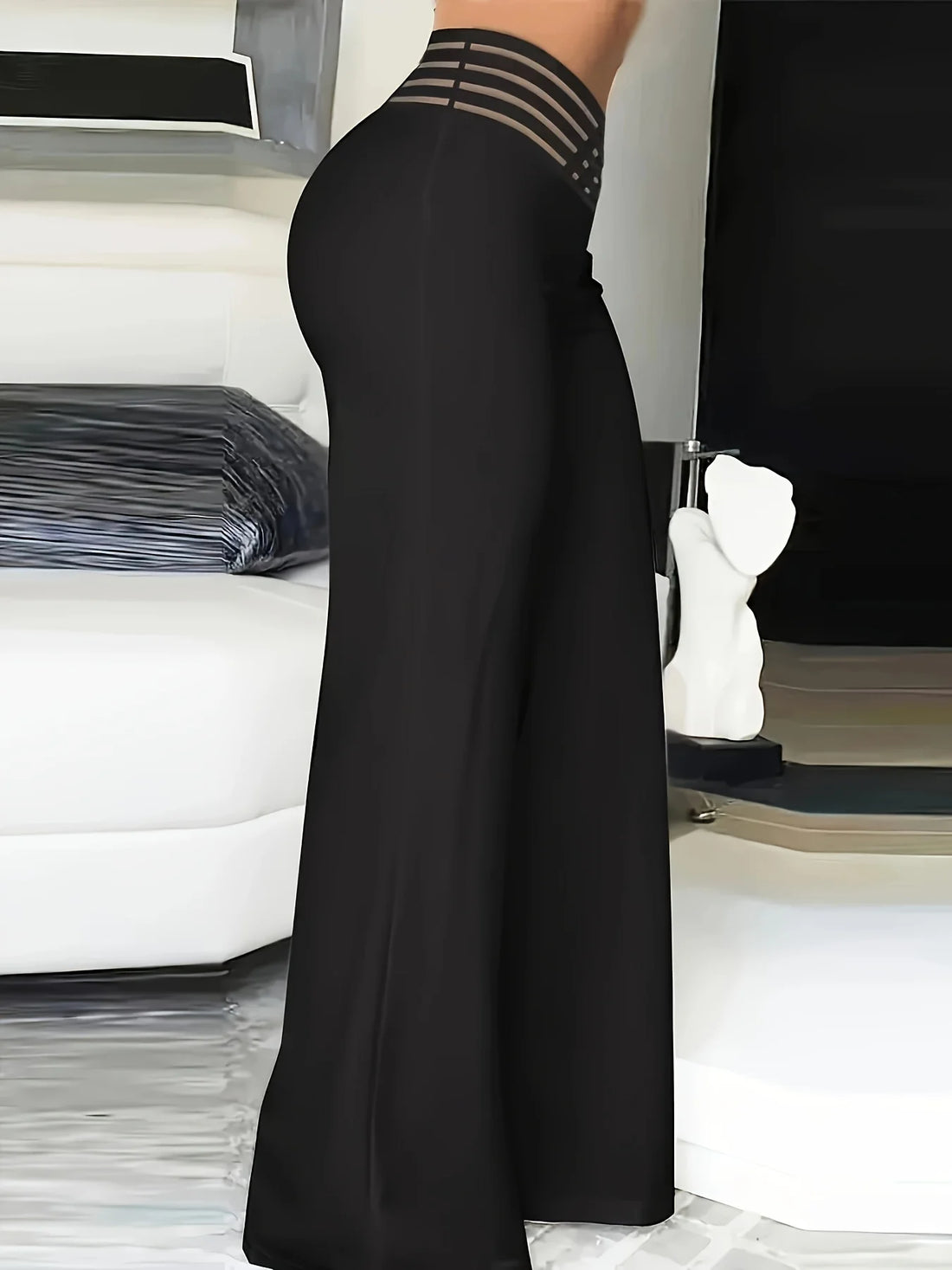 Plus size wide-leg pants plus-size loose black casual pants cross elastic belt stylish elegant and breathable the best choice