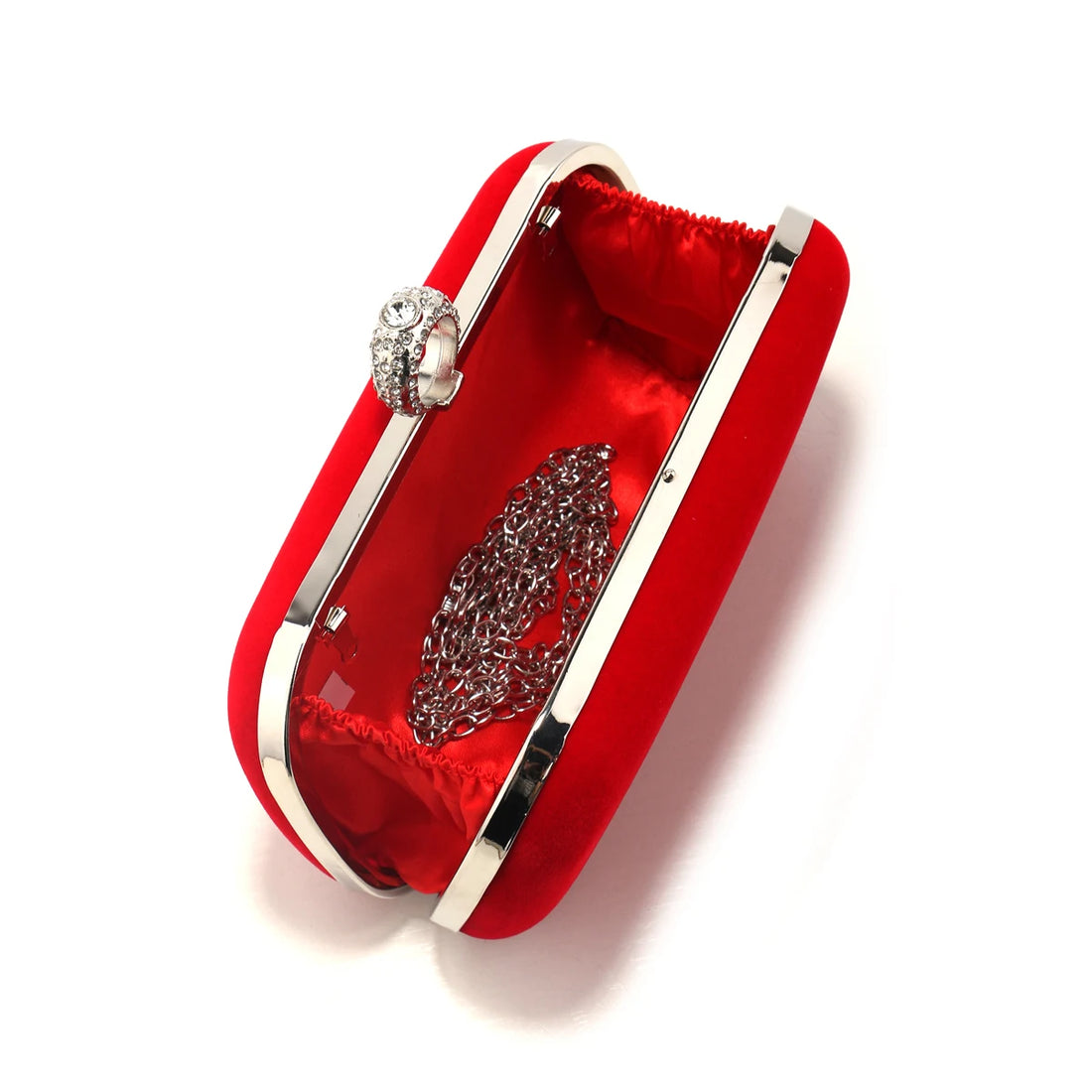 Fashion Velvet Women Evening Bags Finger  Ring Diamonds Metal Luxury Handbags With Luxury Purse Clutch