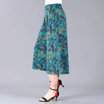 Loose Casual Print Pants Wide-leg High Waist Drape Cropped Pants Women All Match Aesthetic Fashion Trousers Female