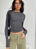 Women Casual Long Sleeve T-Shirts Spring Autumn Solid Slim Fit Pullovers Tees Shirts Female Streetwear Base Tees Tops  Casual - OneLoveCanada