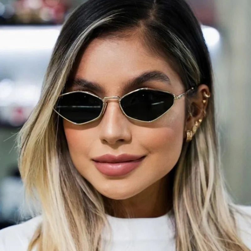 JNPCXI Polygon Women Fashion Sunglasses Shades UV400 Retro Rivets Metal Men Trending Sun Glasses