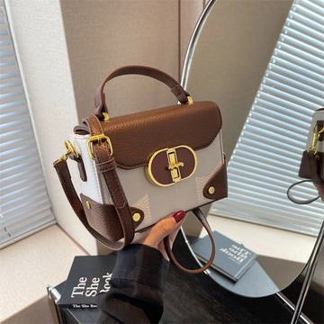 French Handbag Ladies Handbag Small Square Bag Retro Fashion Shoulder Bag Hundreds of Commuter Women's Bag PU Material