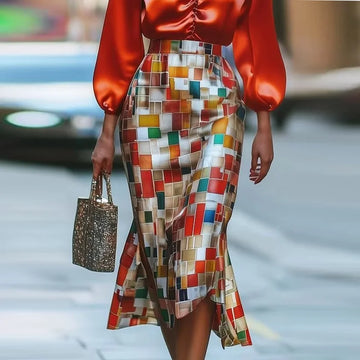 Krisstargirls 2025 Summer Maxi Skirts for Woman Mermaid Wrap Rainbow Plaid Elegant Party Prom Women Midi Skirts fit Office Lady