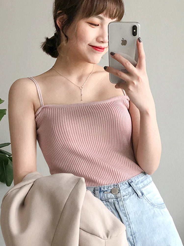 2025 Casual Women Halter Crop Tops Summer Sleeveless Camis Backless Strap Tank Top Slim Solid Short Female Tube Cropped Vest - OneLoveCanada