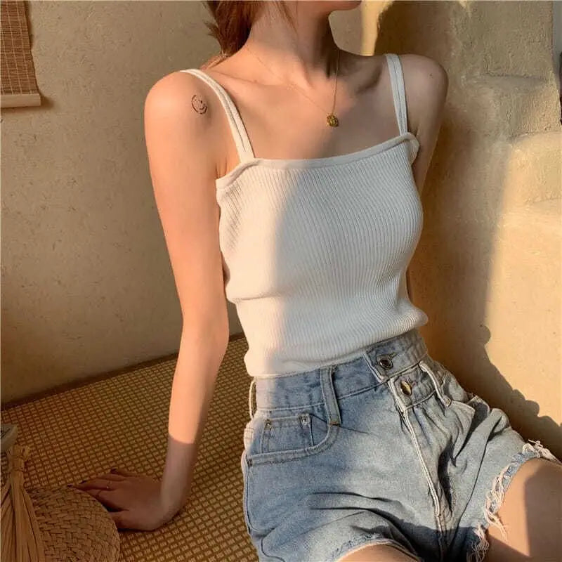 2025 Casual Women Halter Crop Tops Summer Sleeveless Camis Backless Strap Tank Top Slim Solid Short Female Tube Cropped Vest - OneLoveCanada