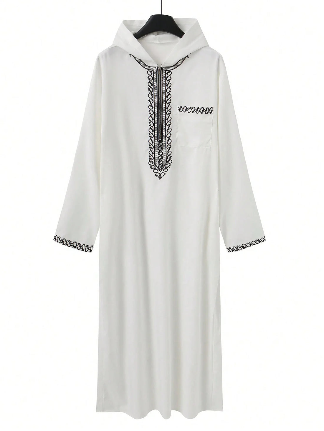 Moroccan Hooded Long Robe Abaya with Luxury Embroidery And Side Pockets for Muslim Men Middle East Style Clothing
