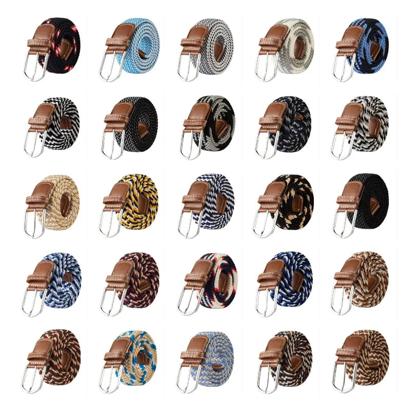 Women Casual Knitted Pin Buckle Without Holes Men Belt Woven Canvas Elastic Expandable Braided Stretch Belts for Female Jeans