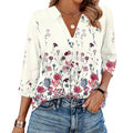 Women's Fashion Casual Lapel 3/4 Sleeve Print Shirt Women's V-Neck Tops Tops for Women Womens Tops and Blouses 2025 Dressy Tops - OneLoveCanada