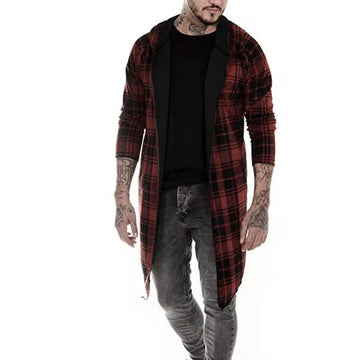 New Long Coat Men Trench Cardigan Loose Cloak Hooded Fashion Long Sleeve Plaid Thin Jacket Men Fashion Steampunk Male Outwear