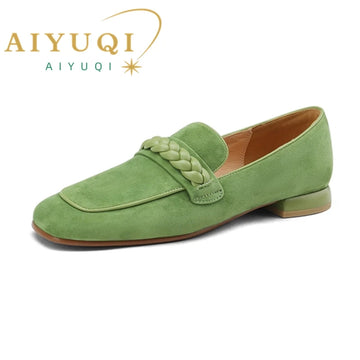 AIYUQI Women's Dress Shoes Genuine Leather 2025 New Square Toe Women Loafers Shoes Pulls On Style Women Flats Shoes