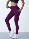 New High Waist Women's Leggings Stretch Yoga Pants Tights With Pockets Push Up Fitness Running Sportswear Solid Color Pants - OneLoveCanada