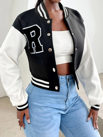 Elegant Women_s Casual Jacket  White Autumn Winter Button Baseball Aviator Cropped Jackets For Women Long Sleeve Crop Outerwear