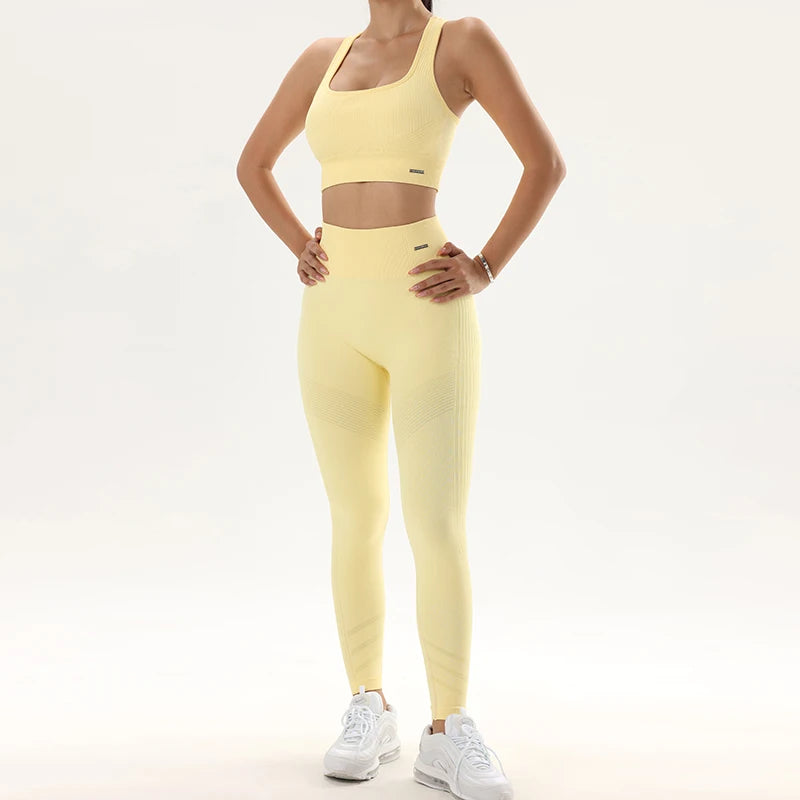 Ladies yoga suit new high-waisted tight pants with tight hips and shock-proof quick-dry breathable bra - OneLoveCanada