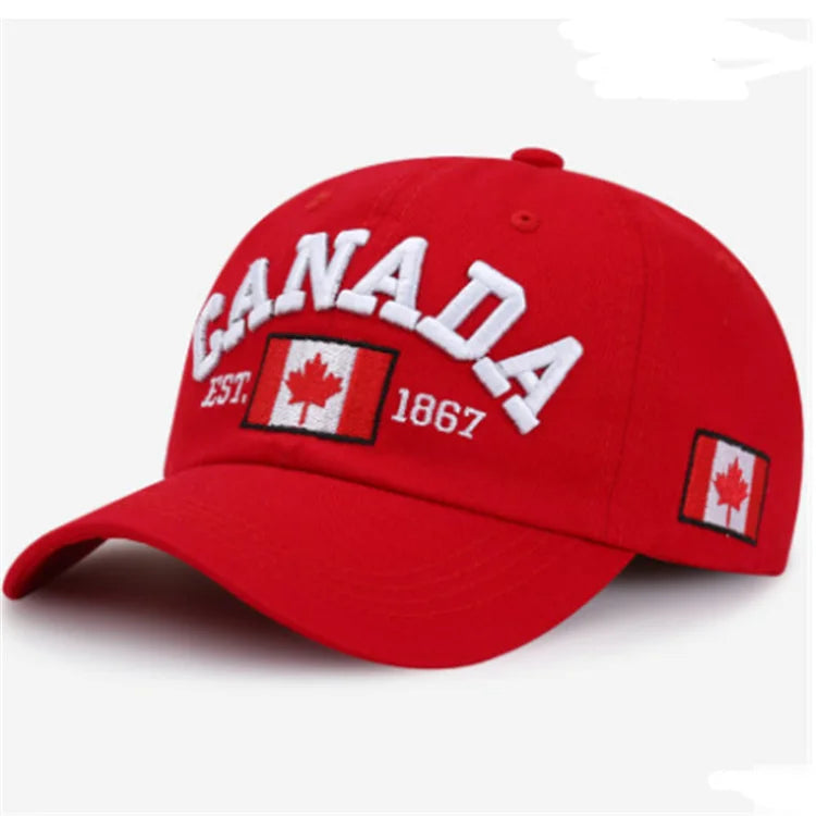Pure Cotton Men Women Canada Embroidered Maple Leaf Flag Cap Hat One Size Adjustable Strap - OneLoveCanada
