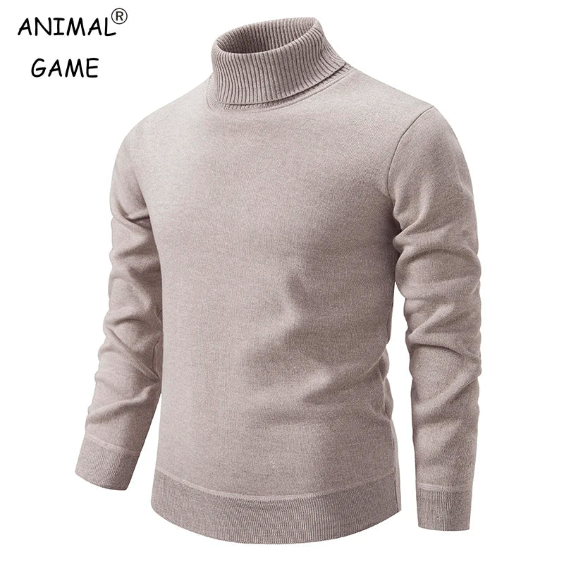 Autumn Men's Turtleneck Sweater Winter Knitting Pullovers Rollneck Warm Men Jumper Loose Solid Color Top