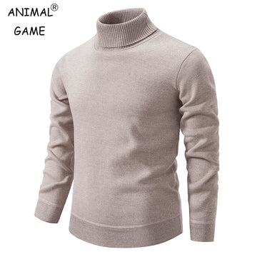 Autumn Men's Turtleneck Sweater Winter Knitting Pullovers Rollneck Warm Men Jumper Loose Solid Color Top