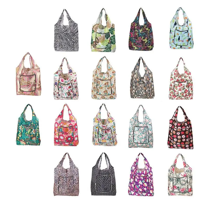 Foldable Handy Shopping Bags Printing Reusable Tote Recycle Storage Handbag Groceries Container EDC