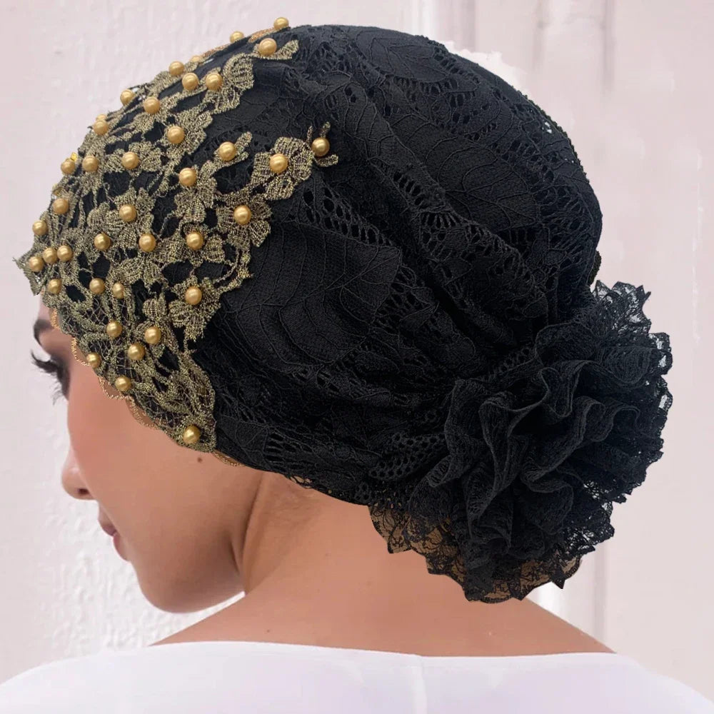 Muslim Headscarf Hat Hairloss Chemo Cap African Headwrap Bonnet Embroidery Beading Turban Cap for Women