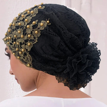 Muslim Headscarf Hat Hairloss Chemo Cap African Headwrap Bonnet Embroidery Beading Turban Cap for Women