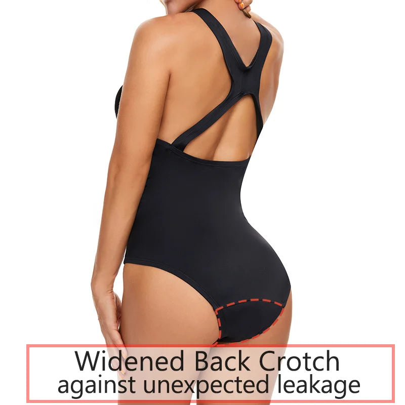Hibubble Women's Period Swimsuits One-piece Swimwear Specially Designed for Menstrual Period Underwear Strong Absorption