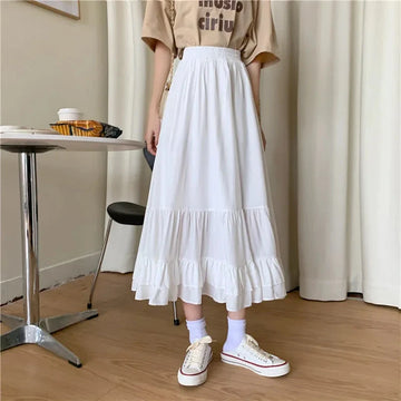 Matching Women's White Skirts Summer Chic Casual A-Line Skirt Elastic Waist Tiered Skirts Elegant Office Lady's Skirt 2025 New