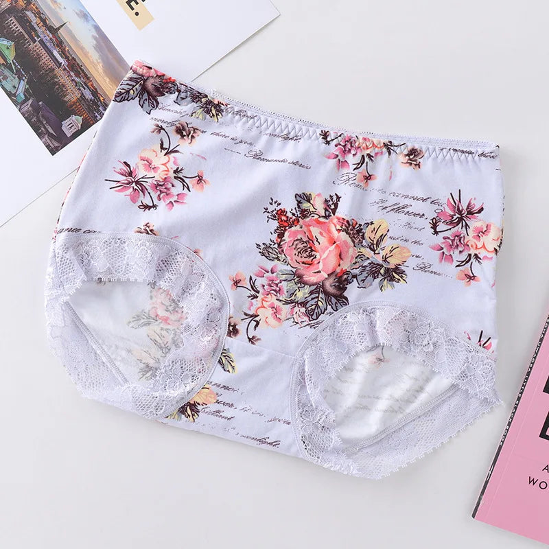 Spring Large Size Lace Pure Cotton Underwear Women's Seamless Antibacterial Ladies Underwear Sexy Printed Briefscomfortablesexy