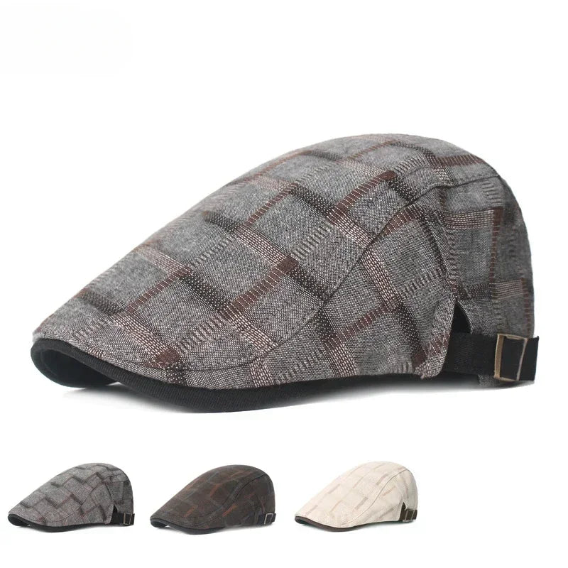 2025 New Arrival Men's Spring/Summer British Vintage Stylish Checkered Casual Painter Hat & Women's Beret Dad Visor Cap