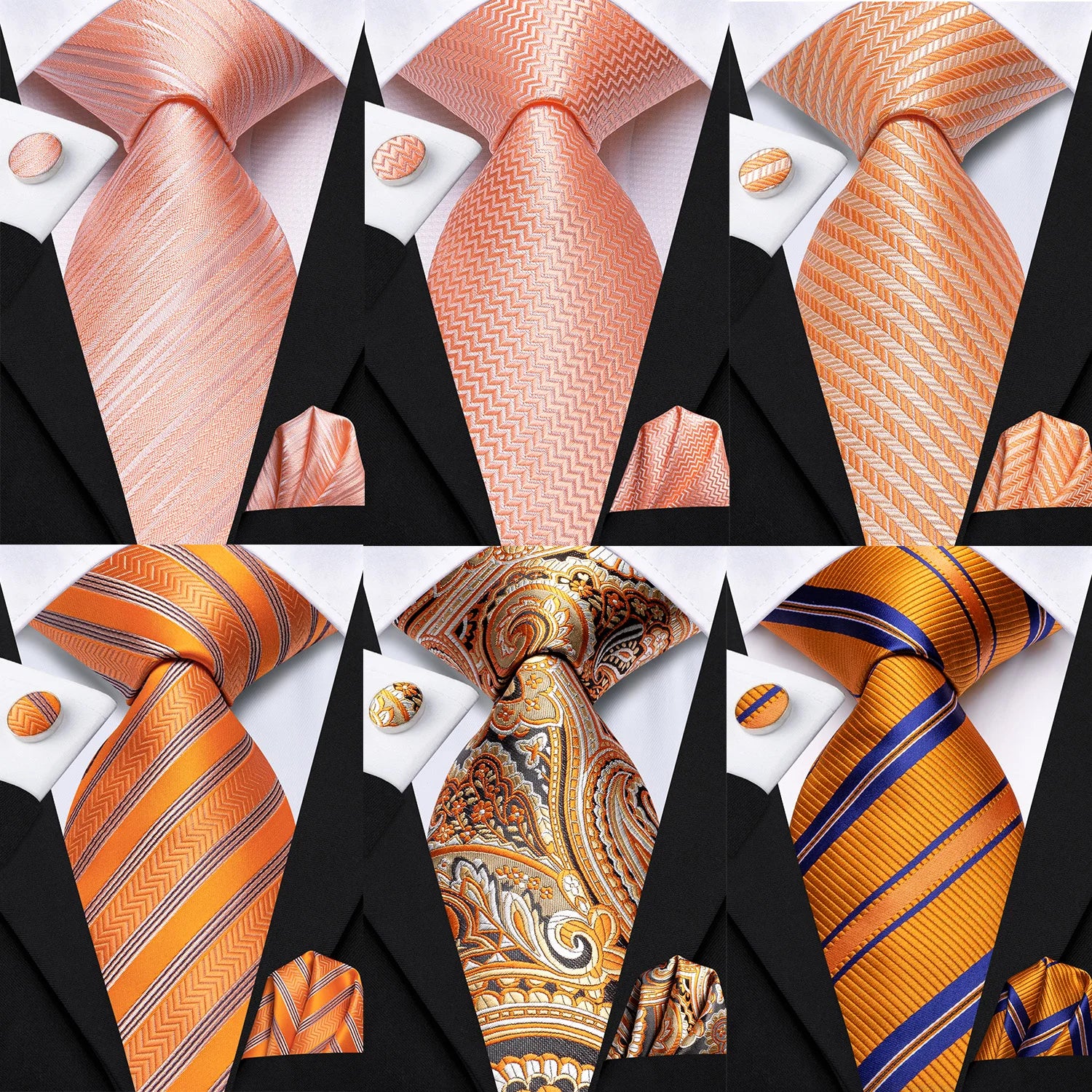 Hi-Tie Designer Orange Grey Paisley 2023 New Fashion Brand Tie for Men Wedding Party Necktie Set Handky Cufflinks Gift Wholesale