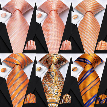 Hi-Tie Designer Orange Grey Paisley 2023 New Fashion Brand Tie for Men Wedding Party Necktie Set Handky Cufflinks Gift Wholesale