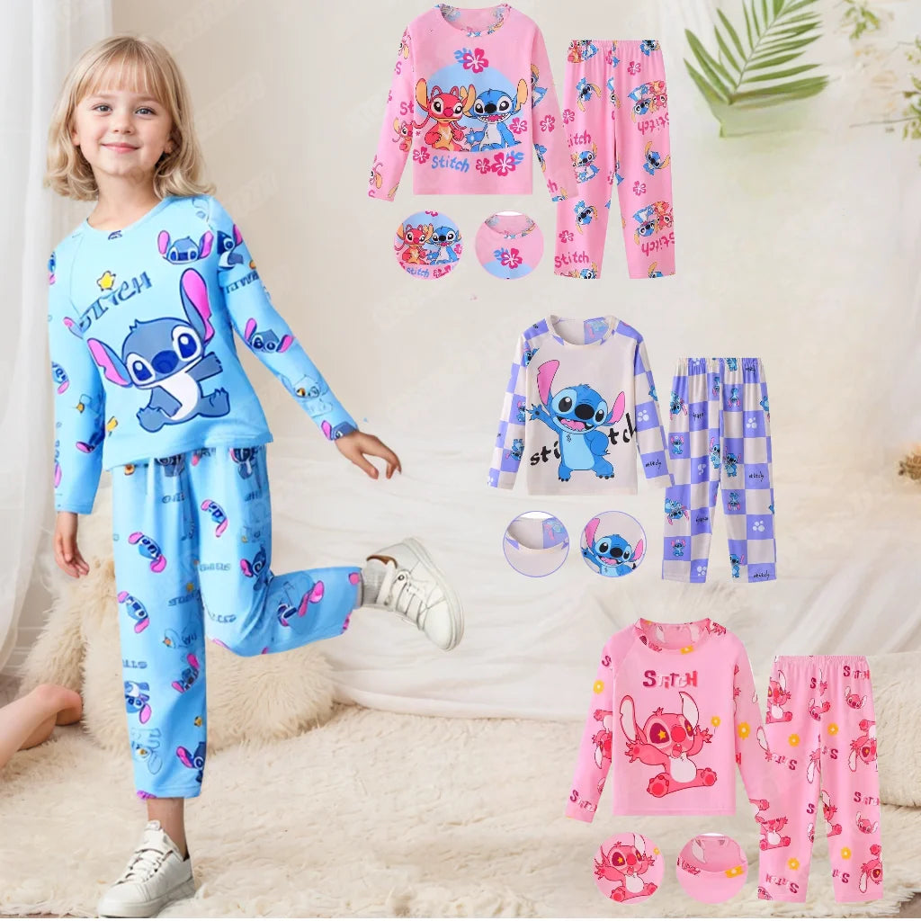 Kids Stitch Pajamas 2pcs/set for Boys Girls Home Wear Kids Casual Sleepwear Long Sleeve Pajamas Bottoms Suit Cute Gifts