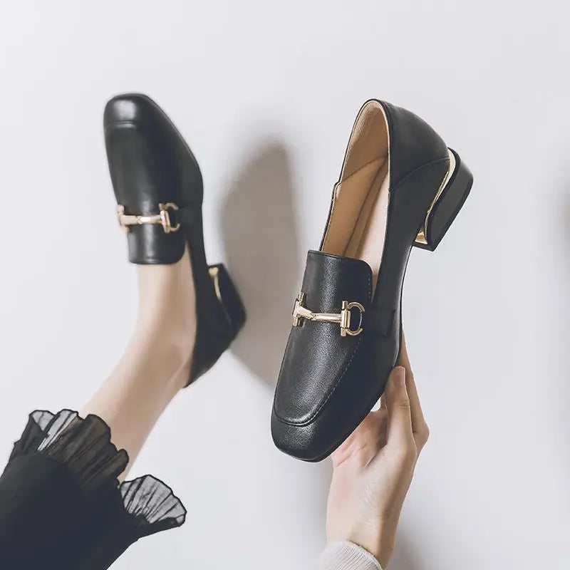 Women's Summer Footwear Square Toe Shoes for Woman 2024 Low Heel Elegant Office Loafers Black Luxury Brand Slip on High Quality