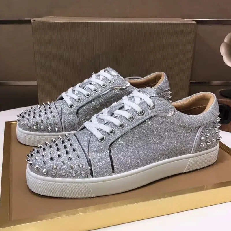 mens fashion punk hip hop dress rivets shoes natural leather studded shoe flats platform sneakers brand designer footwear mans