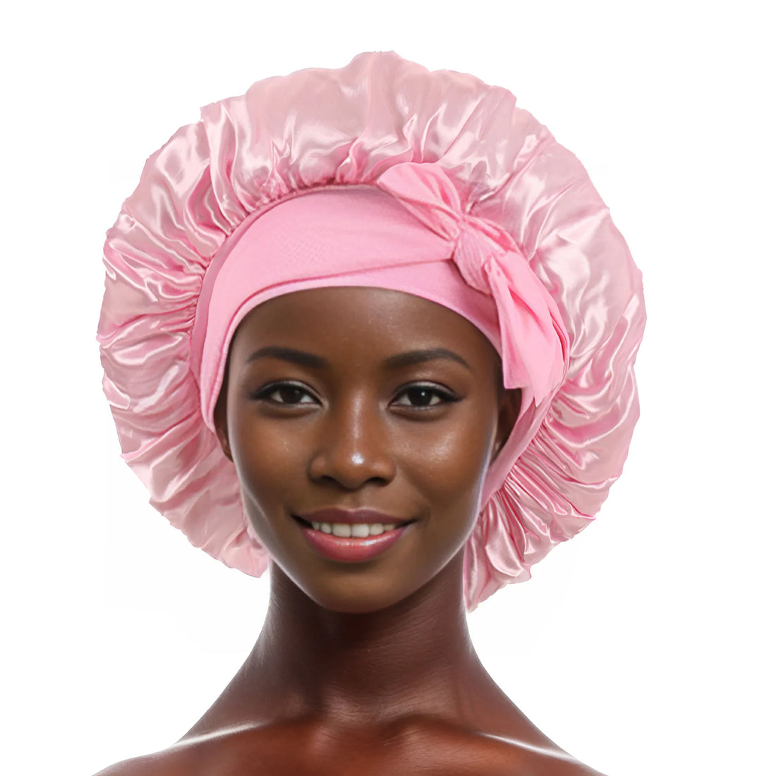 Coffee Black White Wine Navy Pink Large Satin Bonnet Silk Night Sleeping Cap Women Long Streamer Hair Care Hat