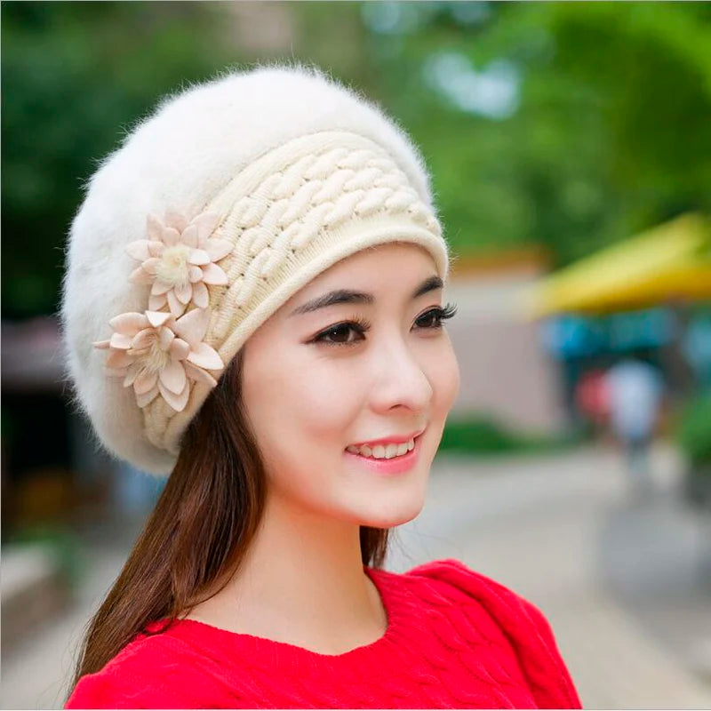 Women's Winter Hats rabbit knitting wool skullies female warn hat cap wholesale Fur Beanies Hats Adults Casual Female Skullies