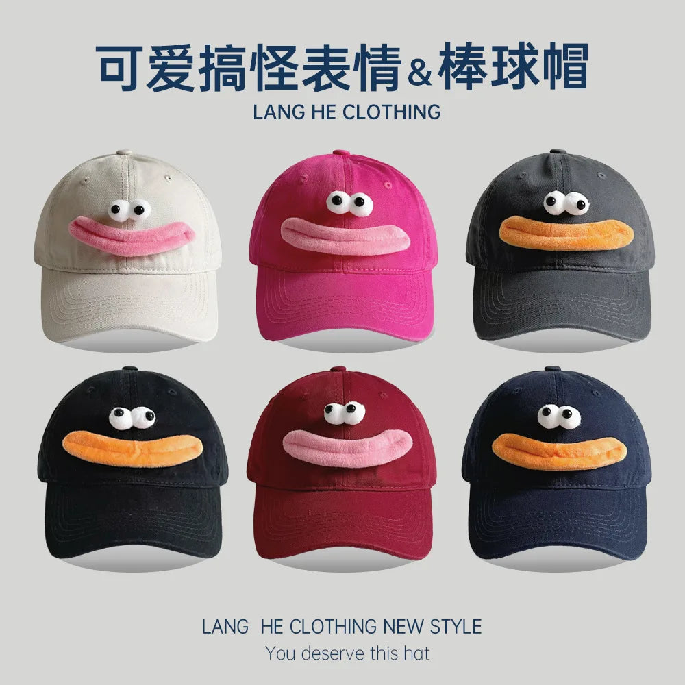 Big Eyes Hat Sausage Mouth Baseball Cap Girl Cute Cartoon Fashion  Funny Spring Sports Fall Hats Outdoor