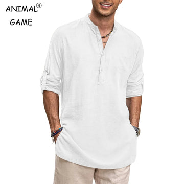 New Cotton Oversize Shirts for Men Casual Shirts Lightweight Long Sleeve Henley Beach Shirts Hawaiian T Shirts for Men