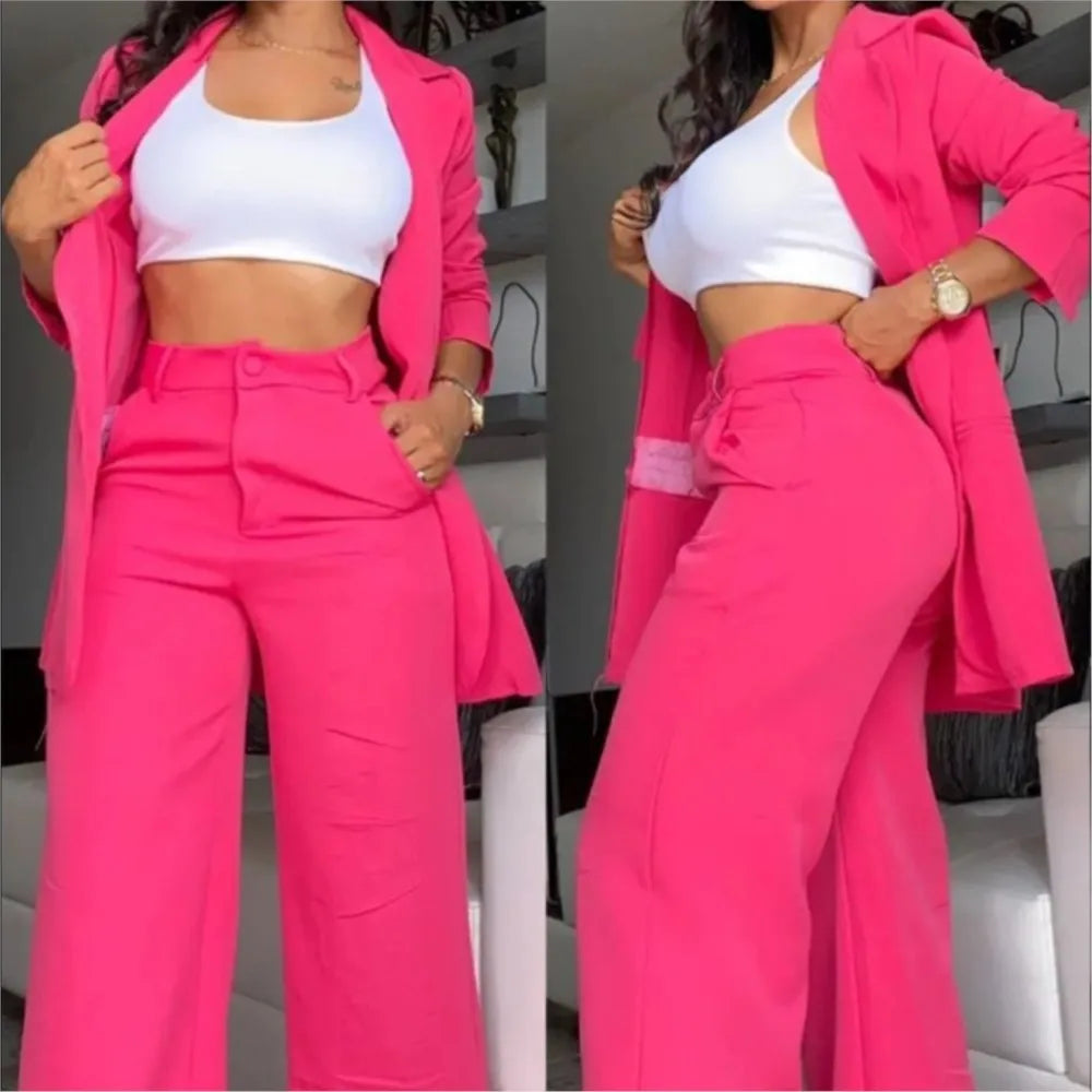 Women's Elegant Suits 2024 Spring/Autumn Latest Elegant Notched Collar Blazer Long sleeved Coat&Pocket Design Button Pants Set