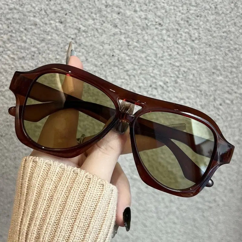 Retro Double Beam Sunglasses Women Brand Designer Glasses New Ins Fashion Personalized Gradient Eyewear Men Eyeglasses UV400