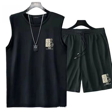 men's clothing fashion breathable fitness basketball sports Quick drying suit sleeveless T shirt + jogging shorts two-piece sets