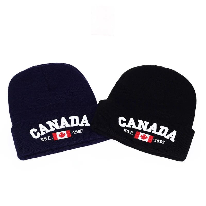 Autumn Winter Knitted hats for men Women Canada Letter embroidery Cotton Caps Autumn hat Casual Boy cap Men Hats - OneLoveCanada