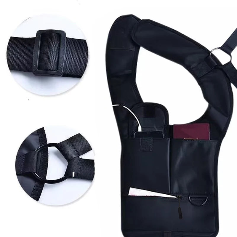 Neutral style concealed underarm bag for men, with built-in headphones and mobile phone holder, tactical vest