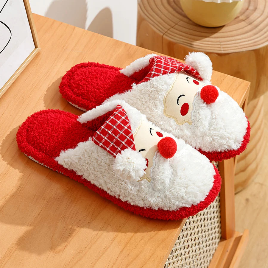 Winter Christmas Cute Santa Claus Women's Slippers Indoor Warm Soft Sole Bedroom Leisure Fluffy Plush Homeshoes for Gift