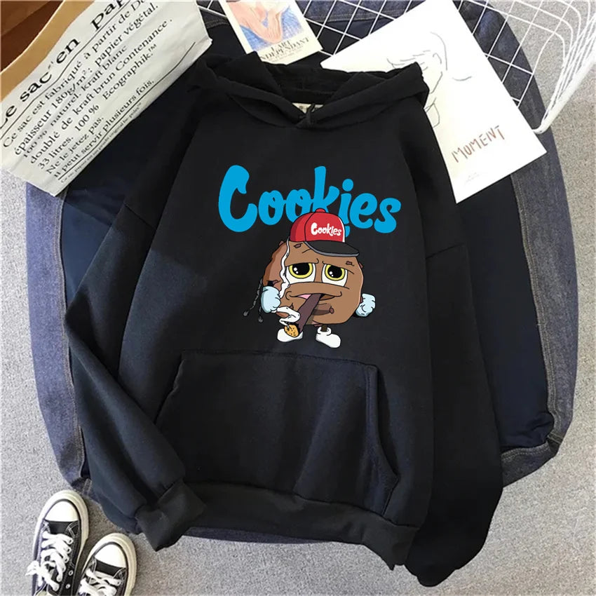 Women Hoodies Anime Cookies Print Hip Hop Fleece Woman Casual Male Y2K Clothes Hoody Pullover Unisex Fashion Streetwear