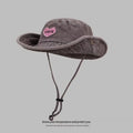 Japanese Retro Washed Cowboy Hats for Women Spring and Summer Outdoor Camping Sun Protection Sweet Pink Love Bucket Caps - OneLoveCanada
